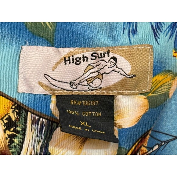 High Surf Men's  Short Sleeve Button Down Hawaiian Shirt Blue Floral Ukulele XL - Picture 4 of 5